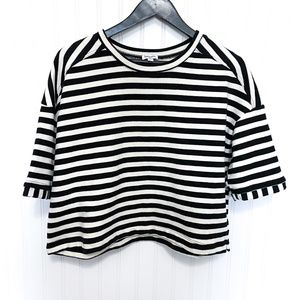 Splendid Stripe Print Terry Short Sleeve Crop Top